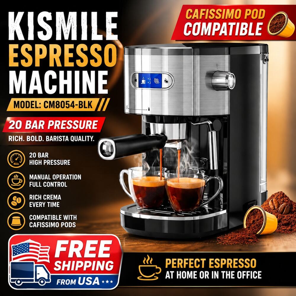 Espresso Machine, Cafissimo Pod Compatible 20 Bar w/ Manual, Kismile #CM8054-BLK